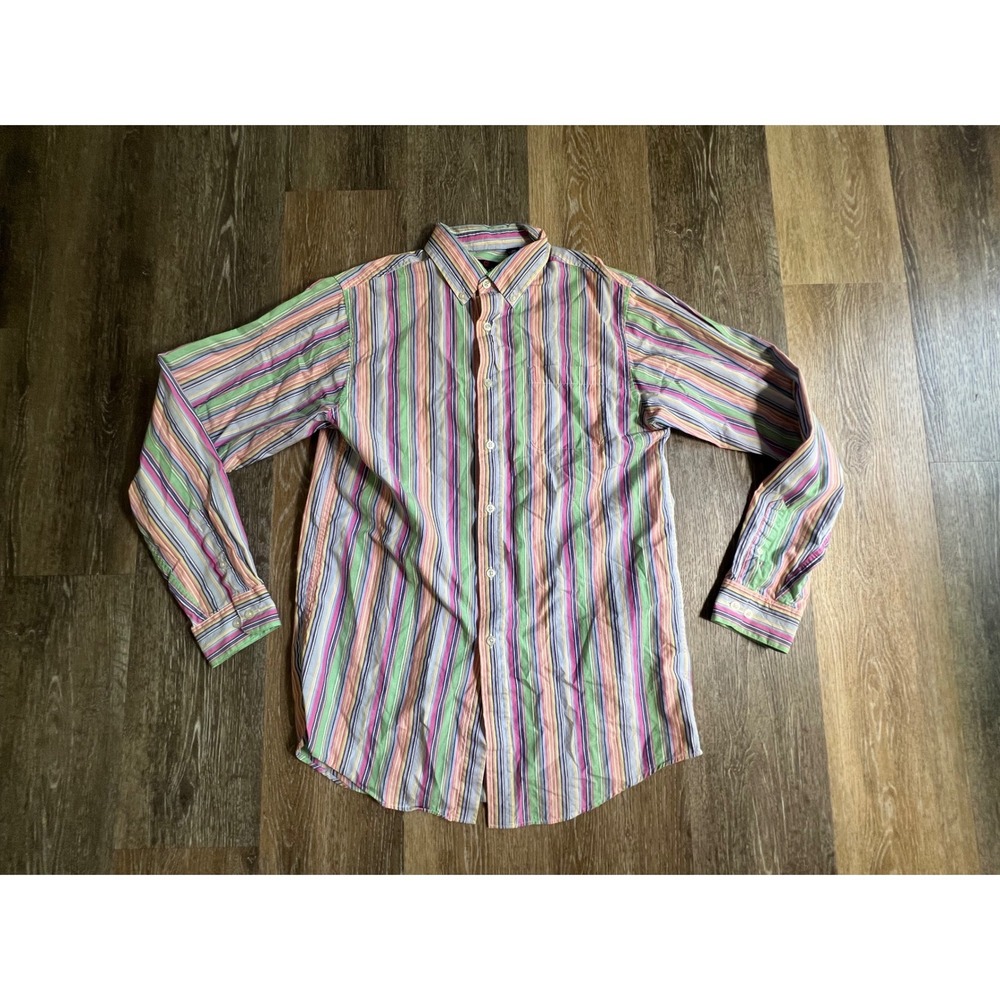 Class Club Button Down Shirt Women 20 Multi Color Striped Long Sleeve Cotton